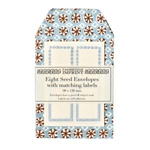 A Packet of Eight Seed Envelopes in Sea Urchin Sky and Cocoa with Matching Labels